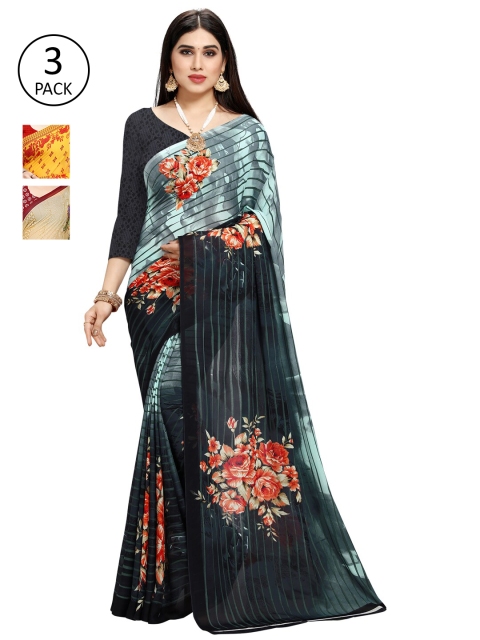 

KALINI Pack of 3 Printed Poly Georgette Saree, Multi