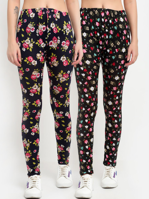 

NEUDIS Women Pack Of 2 Printed Ankle-Length Skinny Fit Leggings, Black