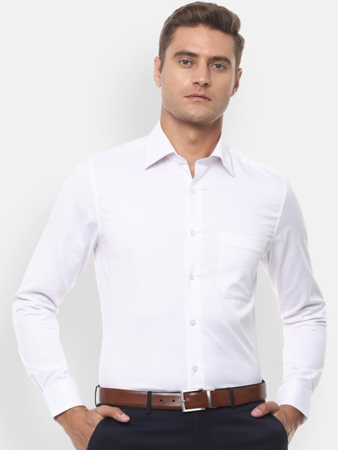 

Louis Philippe Men White & Blue Striped Pure Cotton Formal Shirt