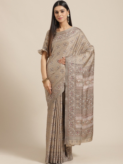 

Saree mall Beige & Red Ethnic Motifs Silk Blend Sarees