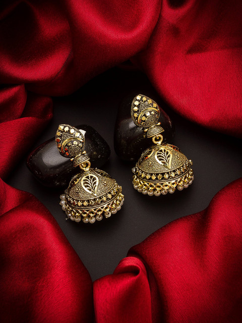 

aadita Gold-Toned Dome Shaped Jhumkas Earrings