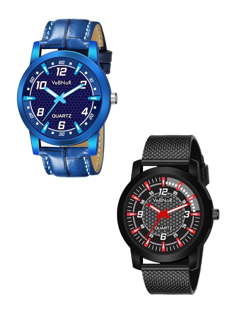 

VeBNoR Boys Set Of 2 Black & Blue Dial & Multicoloured Straps Analogue Watch WT 161-WT 131
