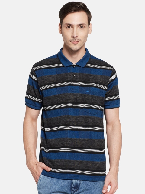 

Monte Carlo Men Blue & Black Striped Polo Collar T-shirt