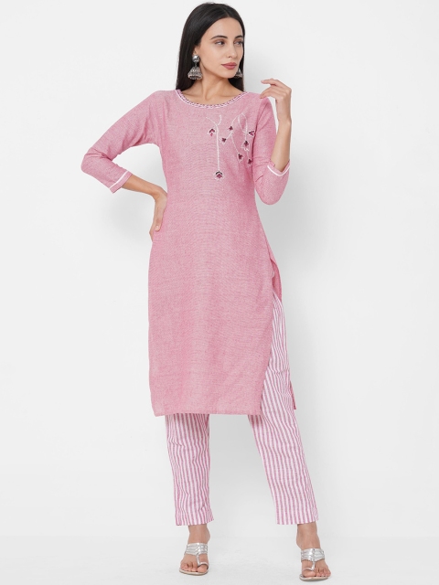 

FASHOR Women Pink Embroidered Kurta with Trousers