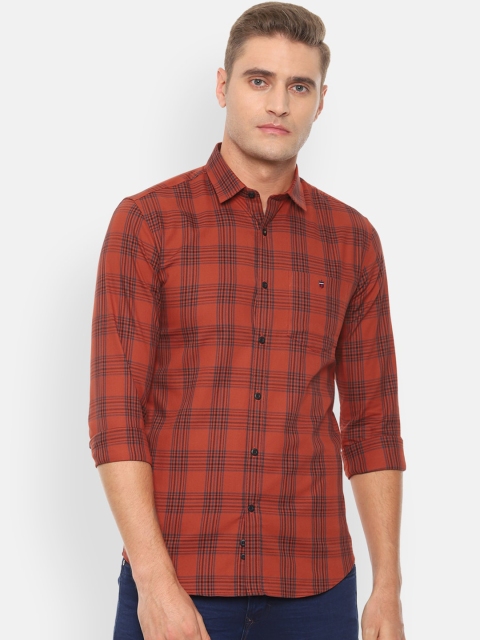 

Louis Philippe Jeans Men Orange & Black Super Slim Fit Checked Casual Shirt