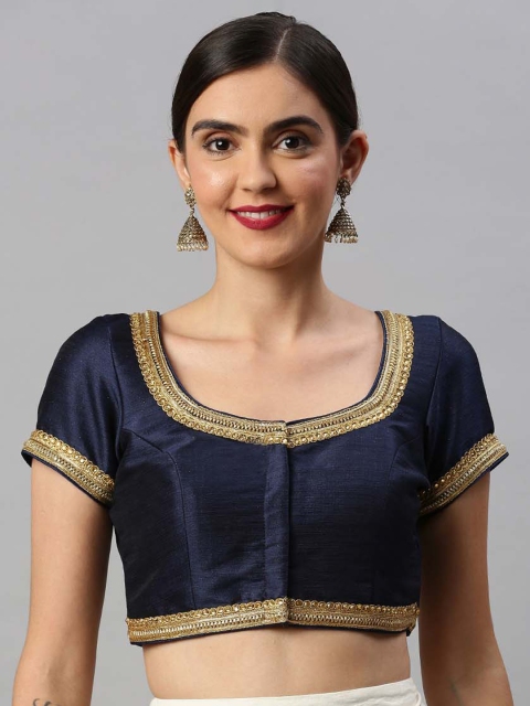 

Soch Women Navy Blue & Gold-Coloured Zari Art Silk Saree Blouse