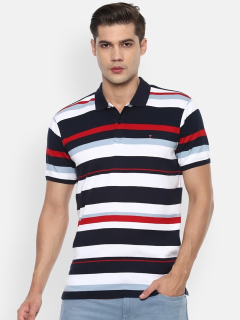 

Louis Philippe Sport Men Navy Blue & White Striped Polo Collar Slim Fit T-shirt