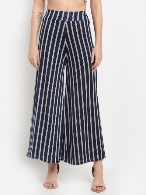 

NEUDIS Women Navy Blue & White Striped Flared Knitted Palazzos