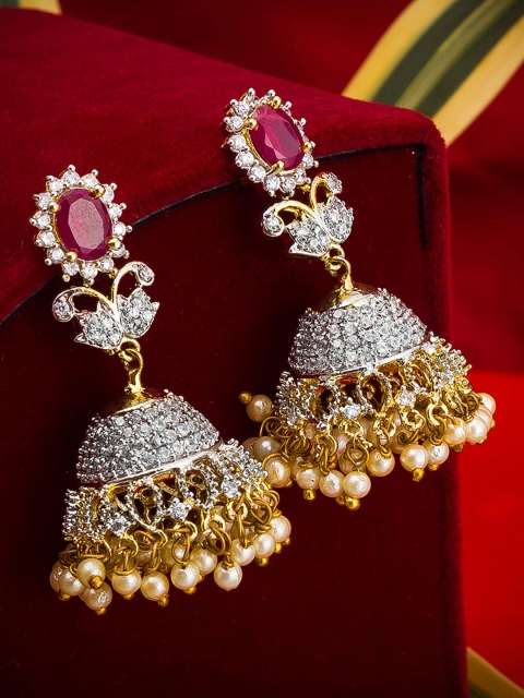 

aadita Gold-Toned Dome Shaped Jhumkas Earrings