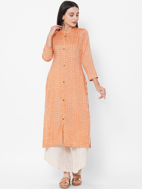 

FASHOR Women Orange Geometric Printed Kurta