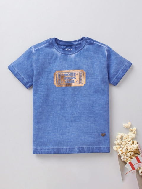 

Ed-a-Mamma Unisex Kids Blue Typography Foil Printed Pure Cotton T-shirt