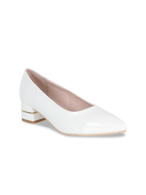 

Sherrif Shoes White Solid Block Heeled Pumps
