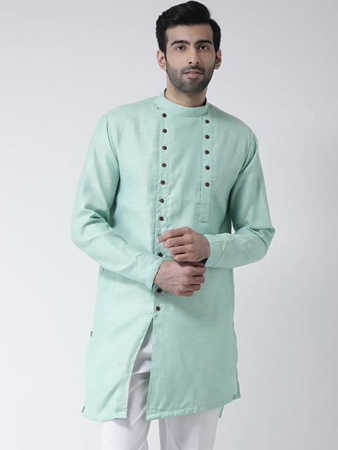 

SG LEMAN Men Blue Solid Pure Cotton Angrakha Kurta