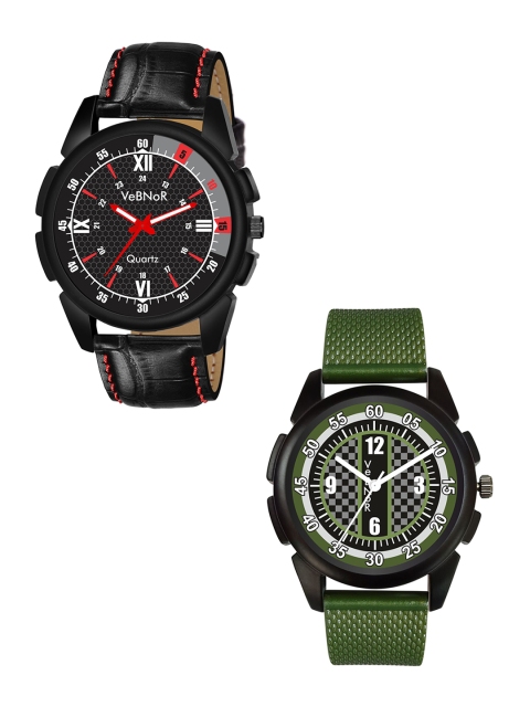 

VeBNoR Boys Pack Of 2 Black Dial Textured Straps Analogue Watch WT 137 BLACK - 184 GREEN