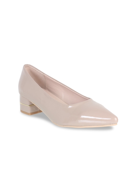 

Sherrif Shoes Beige Block Heeled Pointed Toe Pumps