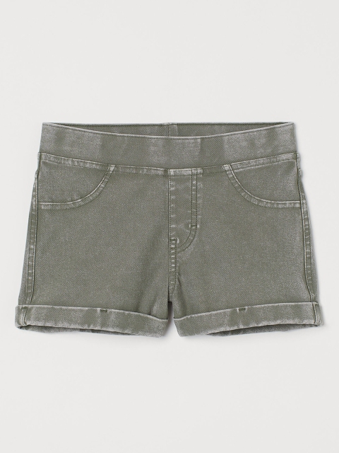

H&M Girls Green Solid Denim-Look Shorts