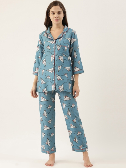 

Bannos Swagger Women Blue & Pink Printed Night Suit