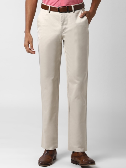 

Peter England Men Cream Coloured Slim Fit Solid Formal Trousers