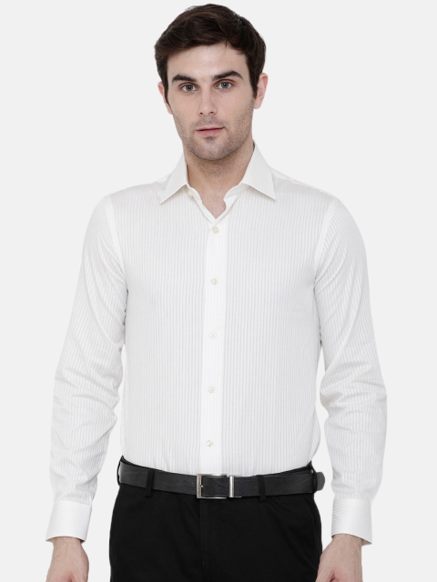 

Double Two Men Cream Slim Fit Striped Casual Shirt