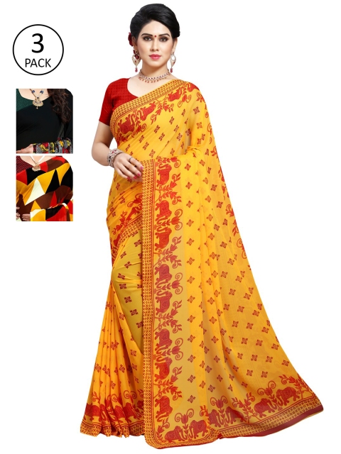 

KALINI Pack of 3 Printed Poly Georgette Saree, Multi