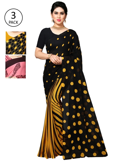 

KALINI Pack Of 3 Yellow & Black Saree
