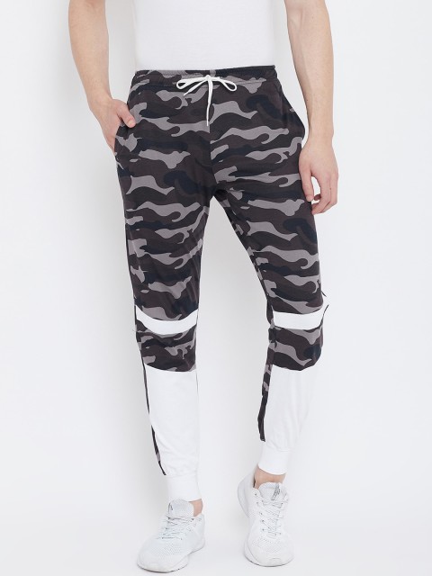 

Rodzen Men Green & Grey Camouflage Printed Colourblocked Slim-Fit Cotton Joggers