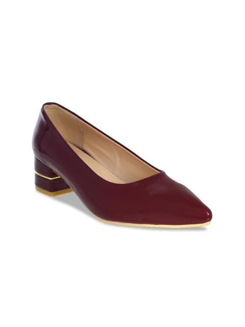 

Sherrif Shoes Maroon Block Heeles Pointed Toe Pumps