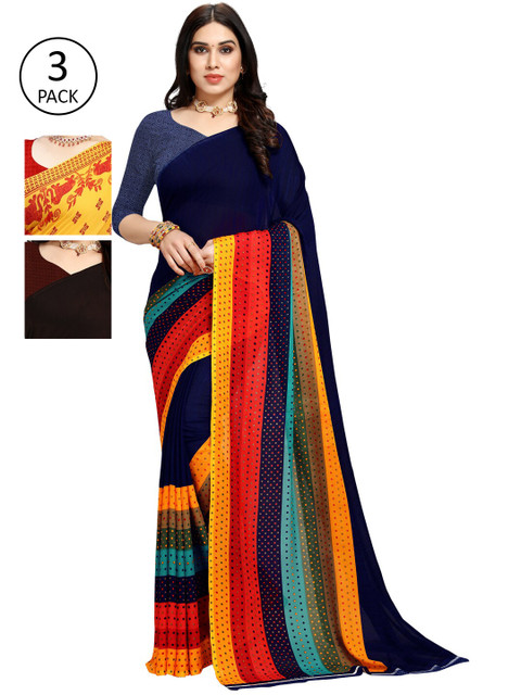 

KALINI Pack Of 3 Yellow & Black Poly Georgette Saree