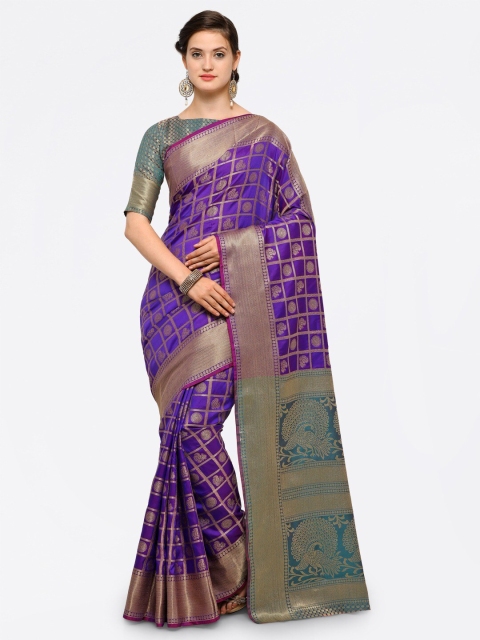 

Saree mall Purple Ethnic Motifs Zari Silk Blend Banarasi Sarees