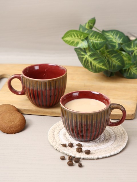 

Aapno Rajasthan Set Of 4 Red Textured Ceramic Glossy Cups