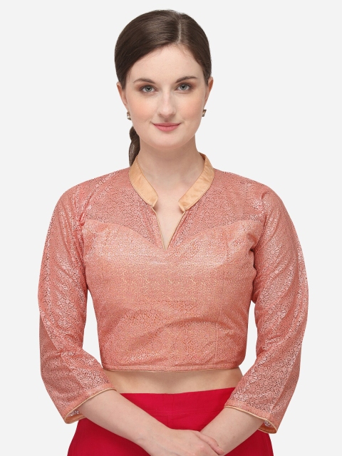 

Nanda Silk Mills Women Peach Embellished Silk Stitched Blouse