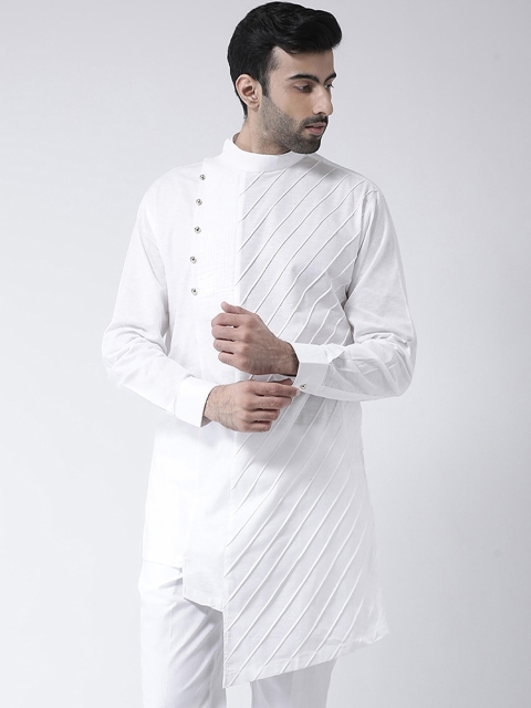 

SG LEMAN Men White Self Striped Asymmetric Kurta