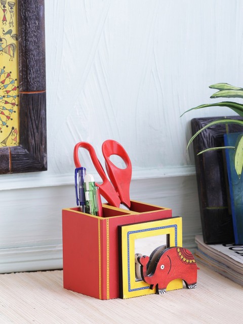 

VarEesha Red & Yellow Hand-Painted Wood Elephant Pen Holder