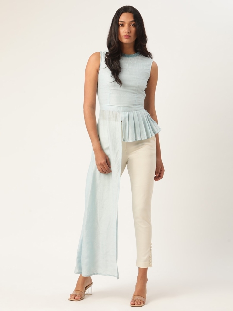 

ROOTED Turquoise Blue Peplum Longline Top