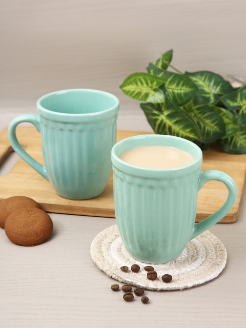 

Aapno Rajasthan Set Of 4 Sea Green Solid Ceramic Glossy Mugs