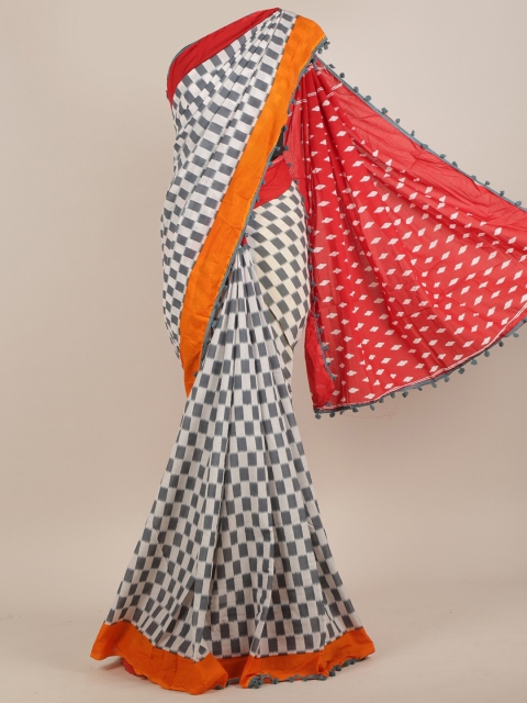 

Pothys Grey & White Checked Cotton Blend Saree