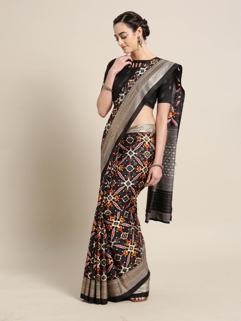 

Saree mall Black & Red Zari Silk Blend Kanjeevaram Sarees