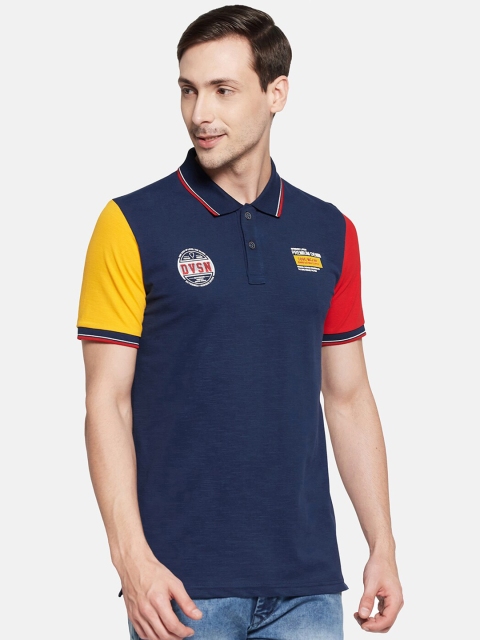 Monte Carlo Men Blue Colourblocked Polo Collar T-shirt