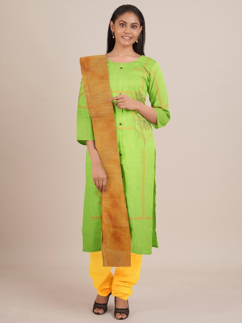 

Pothys Lime Green & Yellow Printed Unstitched Dress Material