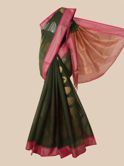 

Pothys Green & Pink Ethnic Motifs Zari Silk Cotton Saree