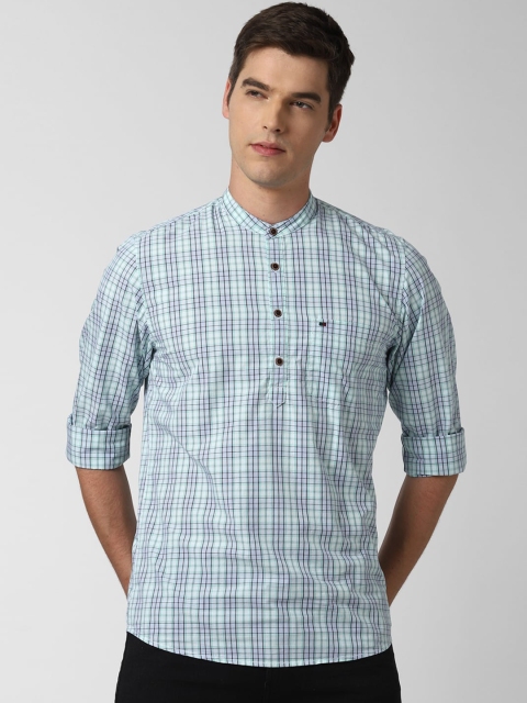 

Peter England Casuals Men Blue Pure Cotton Slim Fit Checked Casual Shirt