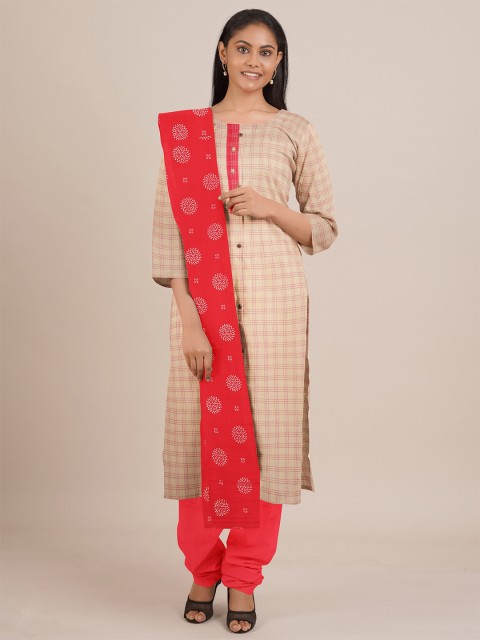 

Pothys Cream & Red Printed Unstitched Dress Material
