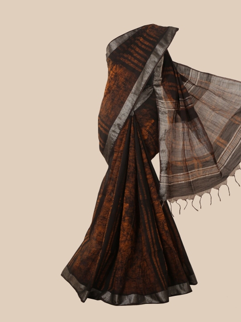 

Pothys Black & Orange Batik Jute Cotton Saree