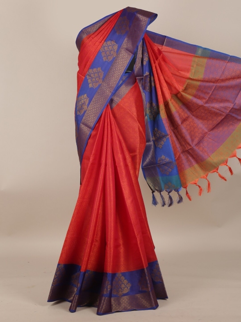 

Pothys Orange & Blue Woven Design Cotton Blend Saree