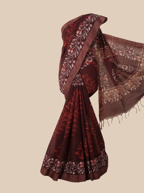 

Pothys Maroon Batik Jute Cotton Saree