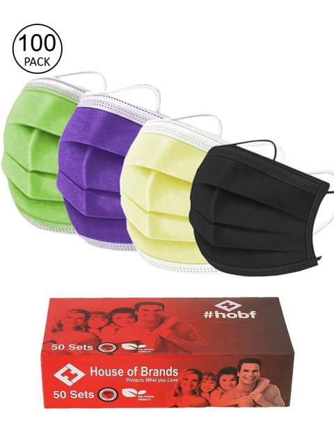 

Swiss Design Pack Of 100 Mix Colour 3ply Mask With Nose-Pin, Multi
