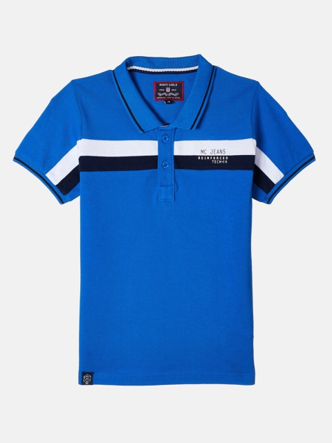 

Monte Carlo Boys Blue & White Printed Polo Collar T-shirt