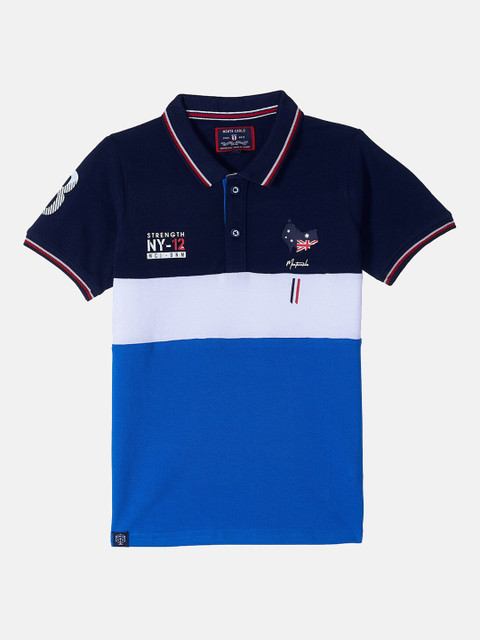 

Monte Carlo Boys Blue & White Colourblocked Cotton Polo Collar T-shirt
