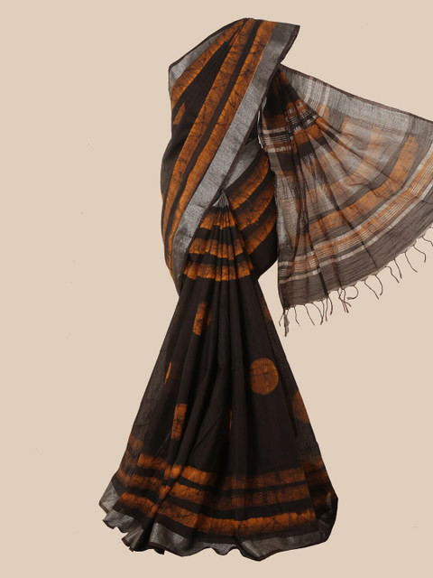 

Pothys Coffee Brown & Orange Batik Jute Cotton Saree