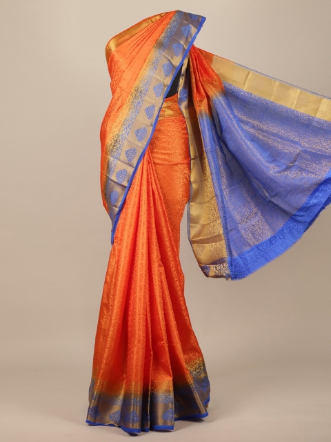 

Pothys Orange Floral Zari Jute Silk Saree